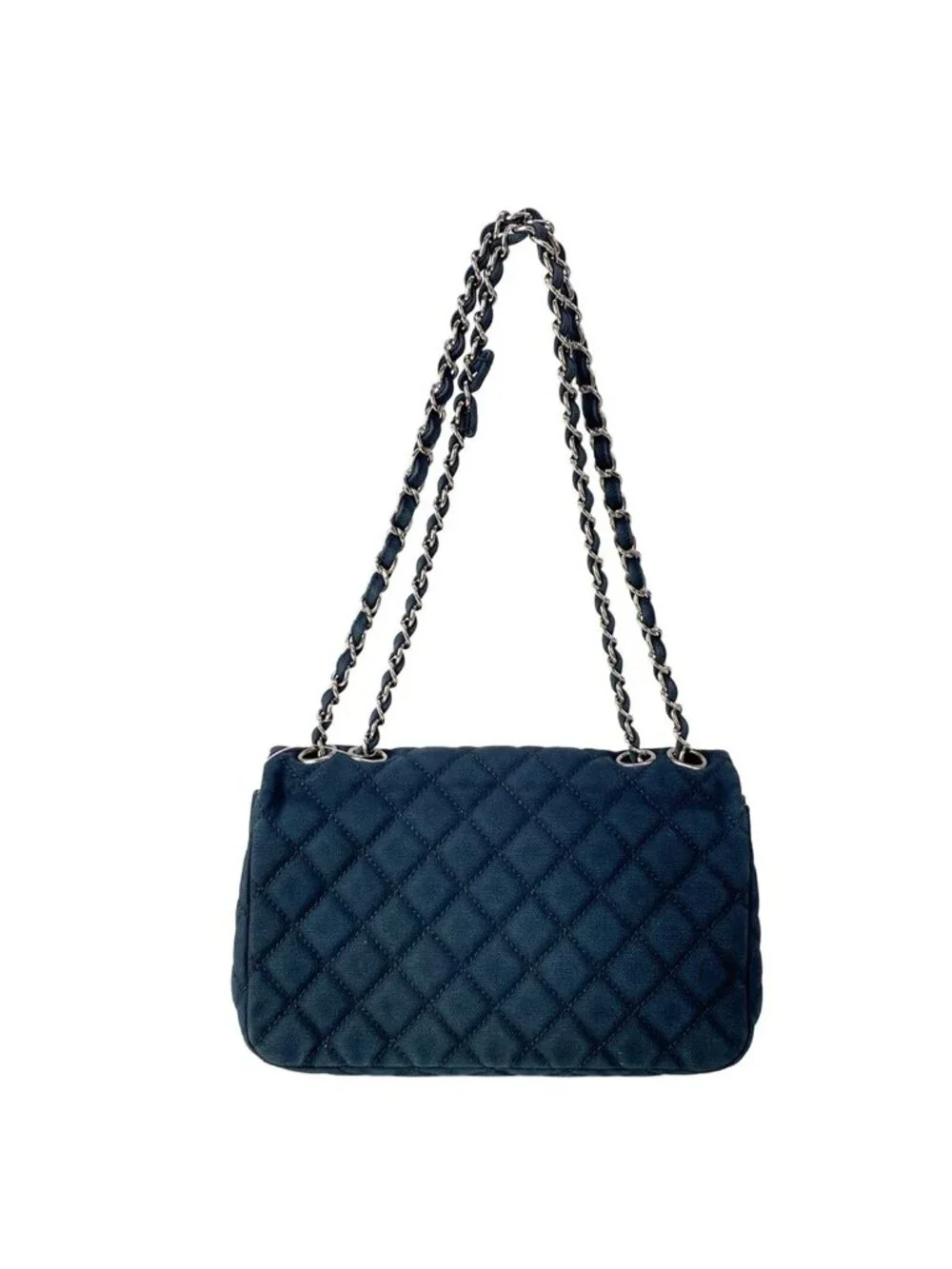 Chanel Shoulder Bag Quilted Cruise Line Dark Navy Chain Silver